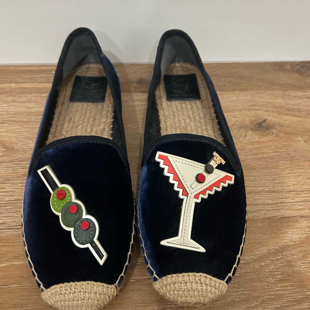 Tory Burch Martini and Olive Espadrille Blue Velvet